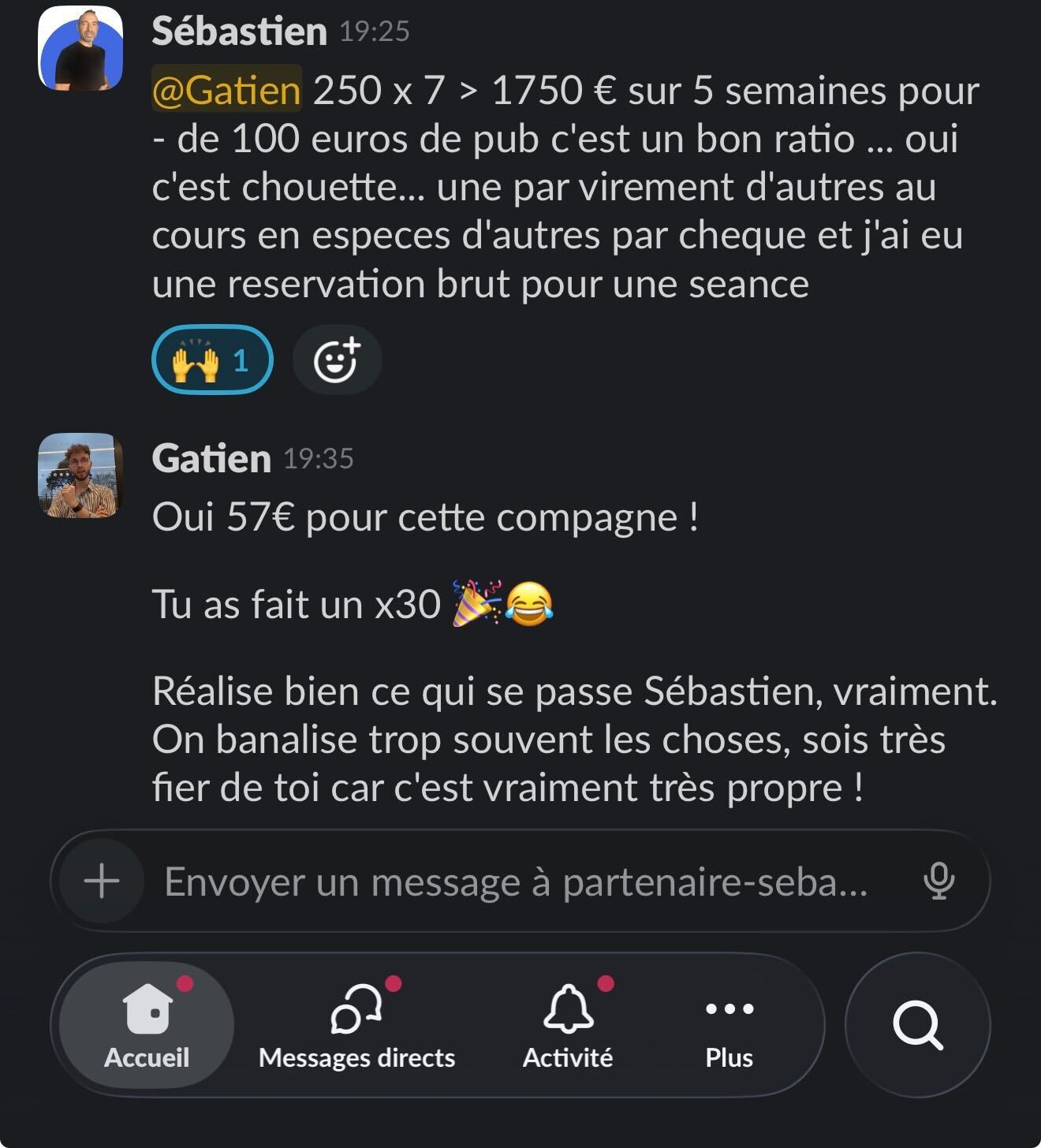 Témoignage Sébastien — 1750€ sur 5 semaines, x30 ROI
